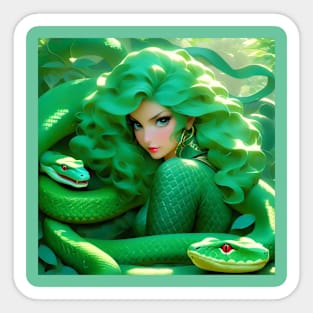 Fantasy girl with green snake Sticker